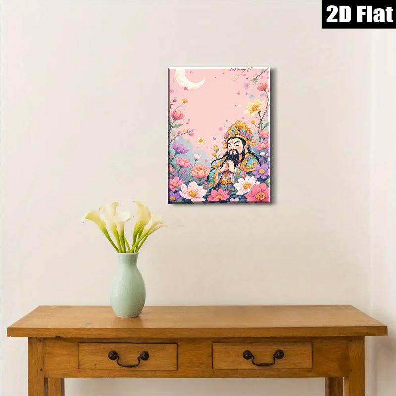 2D flat 1pc Celestial Blessing Floral Portrait Eastern Zen Wall Art Living Room Bedroom Decor Gallery Wrapped Canvas Prints Modern Farmhouse Style