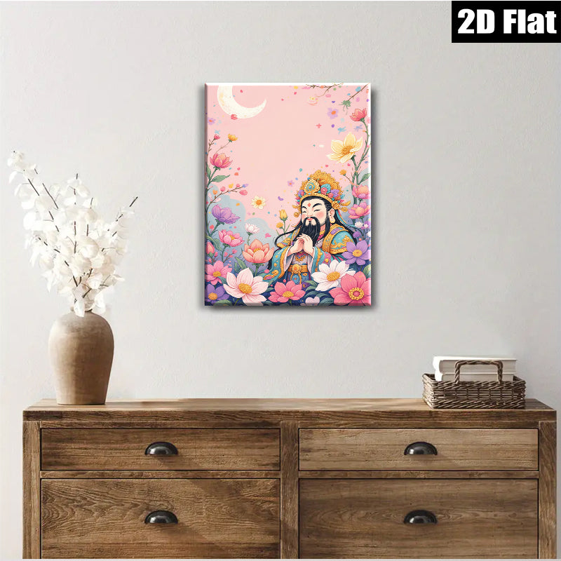 2D flat 1pc Celestial Blessing Floral Portrait Eastern Zen Wall Art Living Room Bedroom Decor Gallery Wrapped Canvas Prints Modern Farmhouse Style