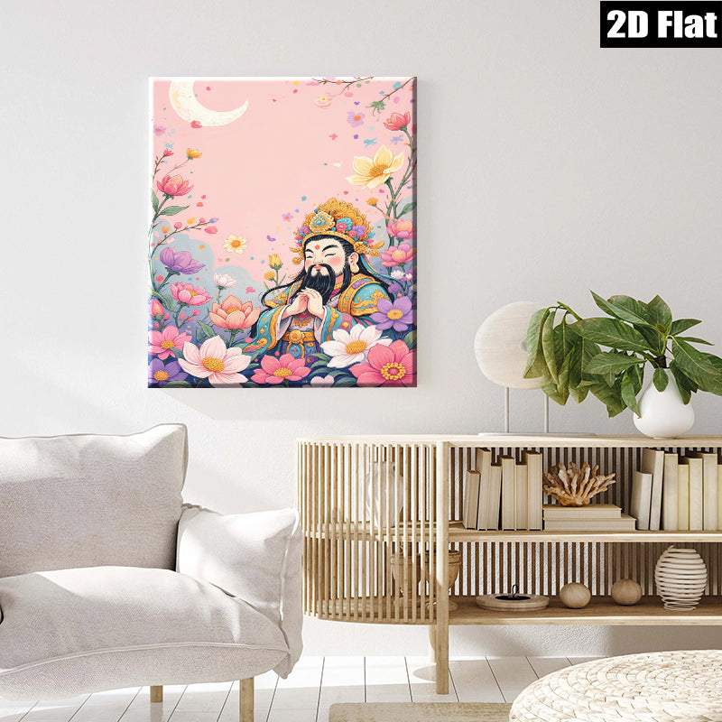 2D flat 1pc Celestial Blessing Floral Portrait Eastern Zen Wall Art Living Room Bedroom Decor Gallery Wrapped Canvas Prints Modern Farmhouse Style