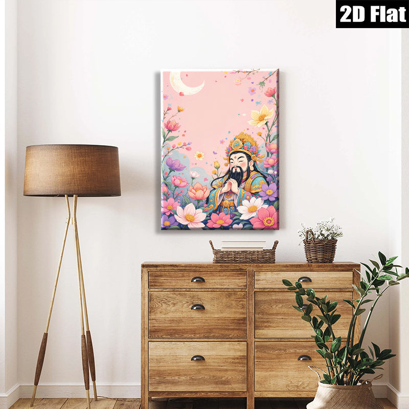 2D flat 1pc Celestial Blessing Floral Portrait Eastern Zen Wall Art Living Room Bedroom Decor Gallery Wrapped Canvas Prints Modern Farmhouse Style