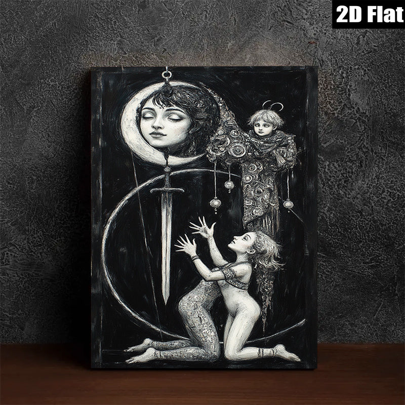 2D flat 1pc Celestial Dreamscape—Haunting portrait with kneeling figures—Gallery wall art bedroom living room modern farmhouse rustic glam