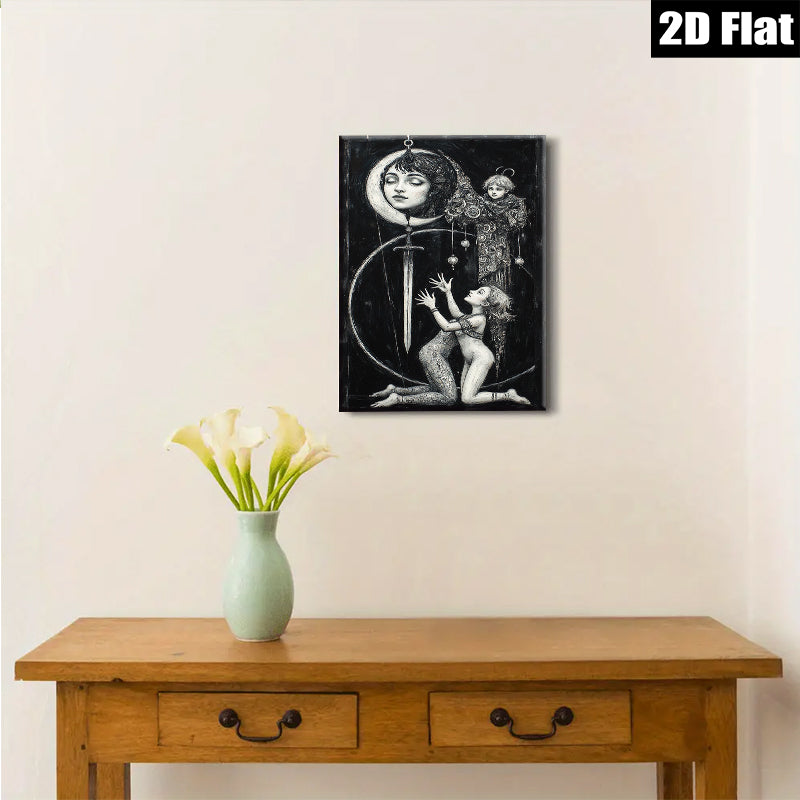 2D flat 1pc Celestial Dreamscape—Haunting portrait with kneeling figures—Gallery wall art bedroom living room modern farmhouse rustic glam