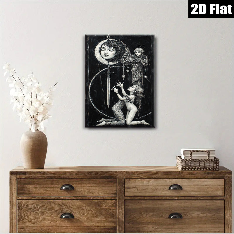 2D flat 1pc Celestial Dreamscape—Haunting portrait with kneeling figures—Gallery wall art bedroom living room modern farmhouse rustic glam