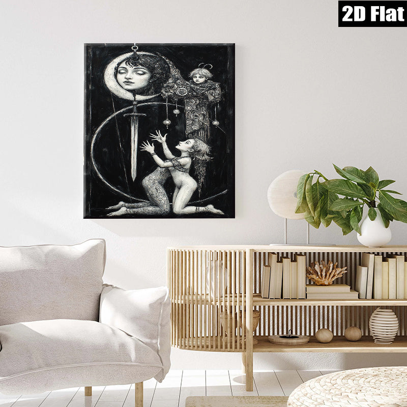 2D flat 1pc Celestial Dreamscape—Haunting portrait with kneeling figures—Gallery wall art bedroom living room modern farmhouse rustic glam