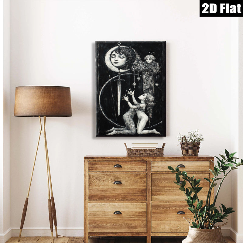 2D flat 1pc Celestial Dreamscape—Haunting portrait with kneeling figures—Gallery wall art bedroom living room modern farmhouse rustic glam