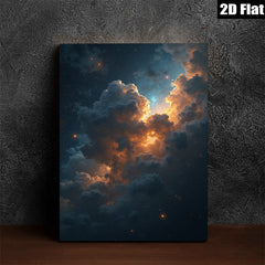 2D flat 1pc Celestial Dusk Fiery Clouds Bedroom Living Room Gallery Wall Art Modern Farmhouse Decor Canvas Prints Wrapped Ready To Hang