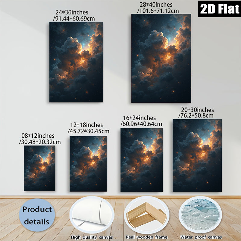 2D flat 1pc Celestial Dusk Fiery Clouds Bedroom Living Room Gallery Wall Art Modern Farmhouse Decor Canvas Prints Wrapped Ready To Hang