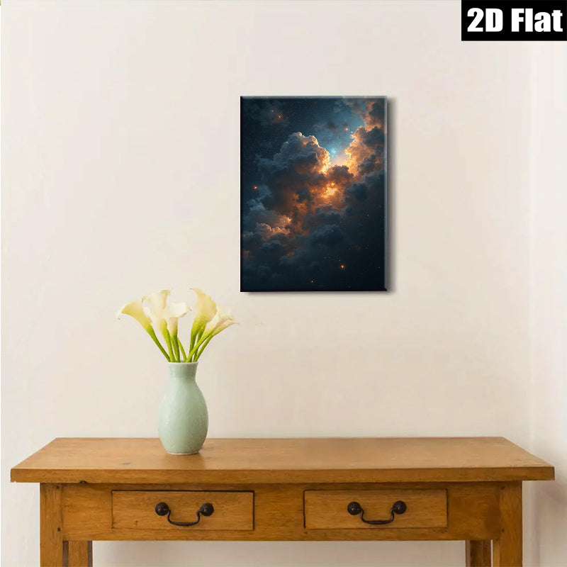 2D flat 1pc Celestial Dusk Fiery Clouds Bedroom Living Room Gallery Wall Art Modern Farmhouse Decor Canvas Prints Wrapped Ready To Hang
