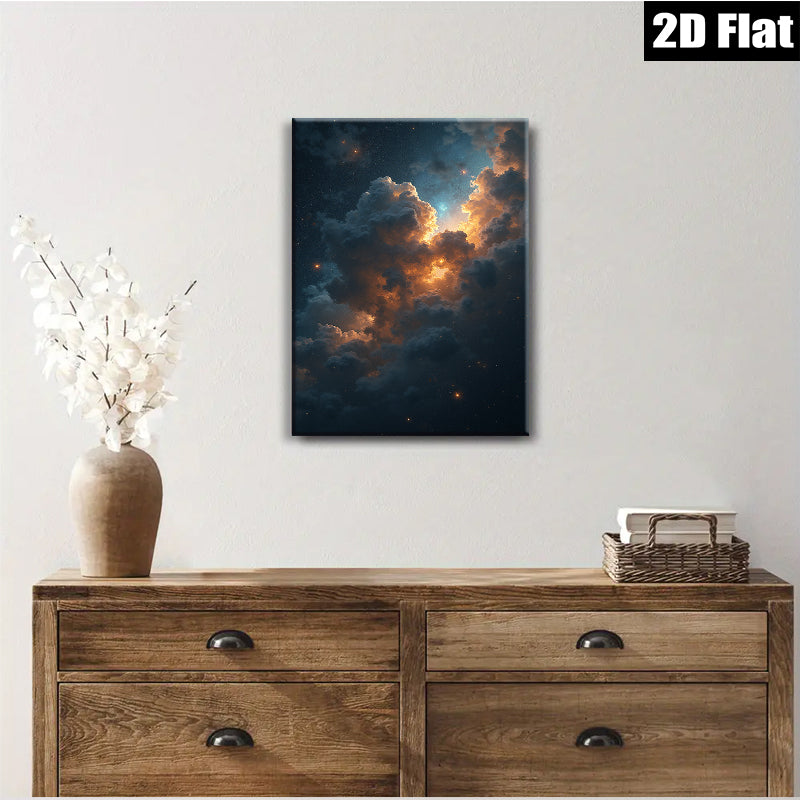 2D flat 1pc Celestial Dusk Fiery Clouds Bedroom Living Room Gallery Wall Art Modern Farmhouse Decor Canvas Prints Wrapped Ready To Hang