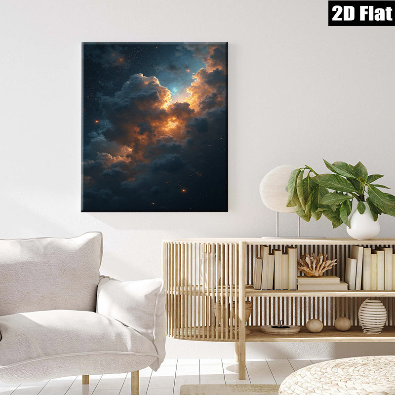 2D flat 1pc Celestial Dusk Fiery Clouds Bedroom Living Room Gallery Wall Art Modern Farmhouse Decor Canvas Prints Wrapped Ready To Hang