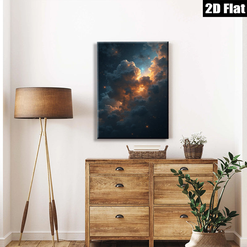 2D flat 1pc Celestial Dusk Fiery Clouds Bedroom Living Room Gallery Wall Art Modern Farmhouse Decor Canvas Prints Wrapped Ready To Hang