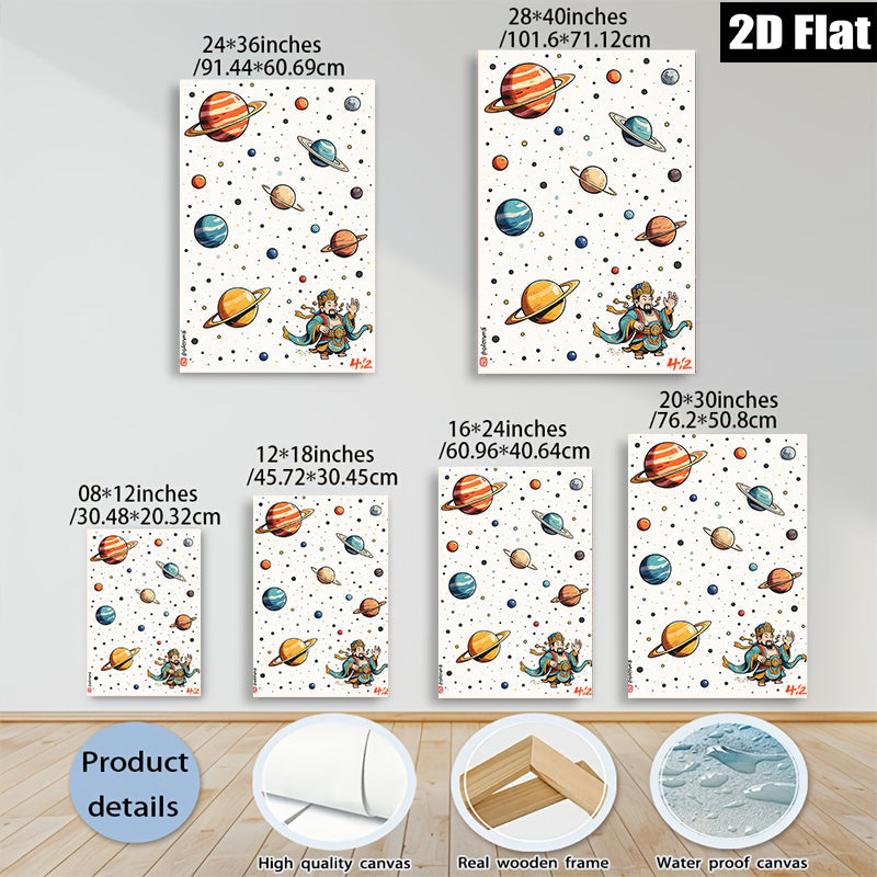 2D flat 1pc Celestial God Among Planets Modern Wall Art Living Room Bedroom Decor Gallery Wrapped Canvas Print Ready to Hang Farmhouse Style