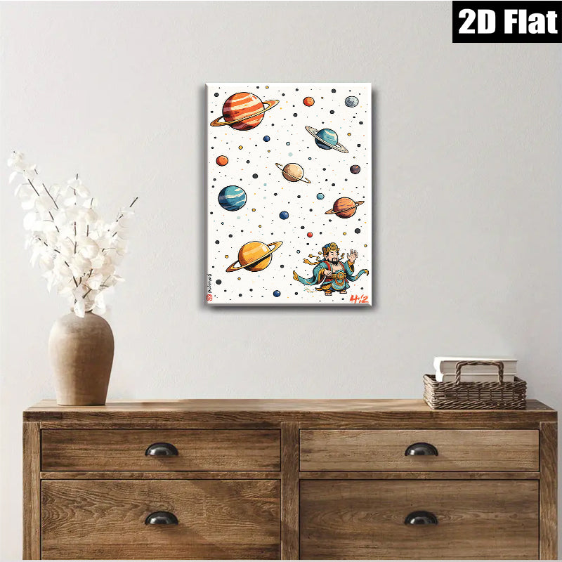 2D flat 1pc Celestial God Among Planets Modern Wall Art Living Room Bedroom Decor Gallery Wrapped Canvas Print Ready to Hang Farmhouse Style