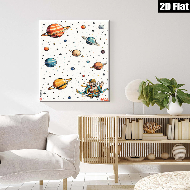 2D flat 1pc Celestial God Among Planets Modern Wall Art Living Room Bedroom Decor Gallery Wrapped Canvas Print Ready to Hang Farmhouse Style