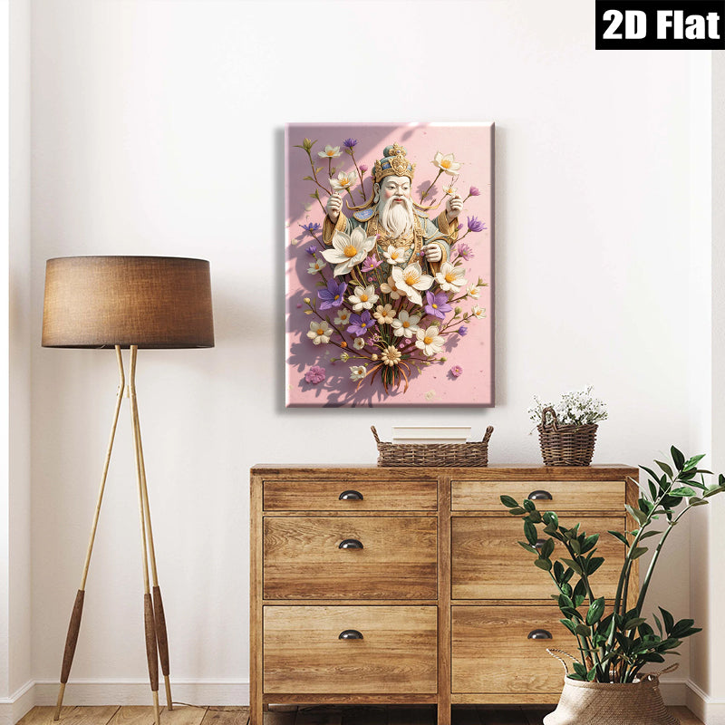 2D flat 1pc Celestial Guardian blooms with vibrant wildflowers farmhouse wall art bedroom living room decor gallery wrapped canvas prints modern minimalist style