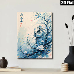 2D flat 1pc Celestial Guardian with Lotus Bloom wall art for living room bedroom home decor farmhouse style gallery wrapped canvas print modern minimalist aesthetic