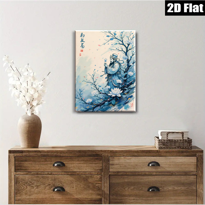 2D flat 1pc Celestial Guardian with Lotus Bloom wall art for living room bedroom home decor farmhouse style gallery wrapped canvas print modern minimalist aesthetic
