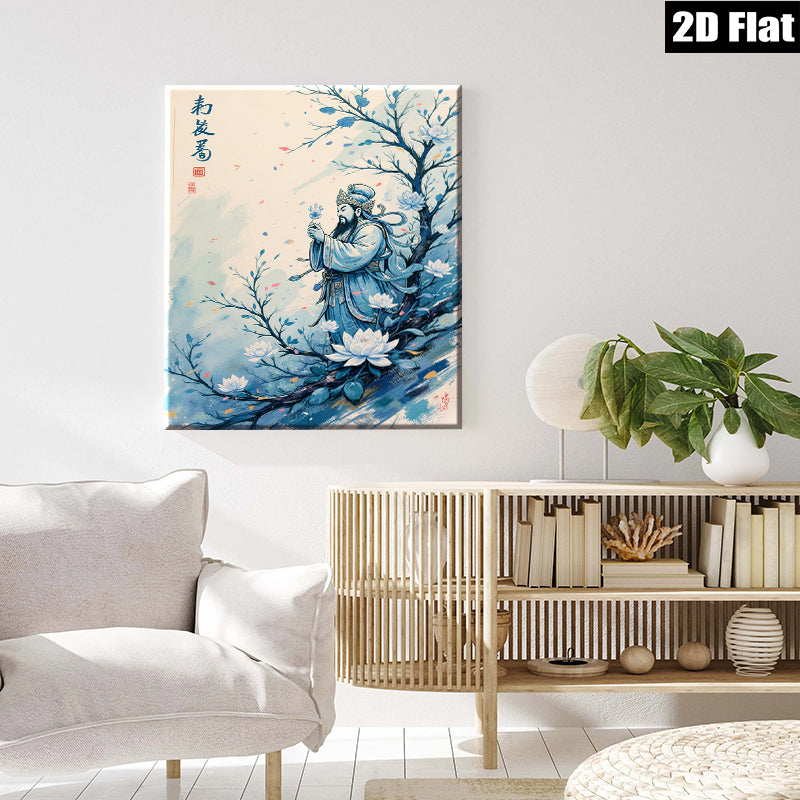 2D flat 1pc Celestial Guardian with Lotus Bloom wall art for living room bedroom home decor farmhouse style gallery wrapped canvas print modern minimalist aesthetic