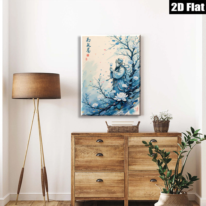 2D flat 1pc Celestial Guardian with Lotus Bloom wall art for living room bedroom home decor farmhouse style gallery wrapped canvas print modern minimalist aesthetic