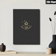 2D flat 1pc Celestial Hands Hold Sun Moon Wall Art Decor for Living Room Bedroom Gallery Wrapped Canvas Prints Modern Farmhouse Aesthetic Maximalist