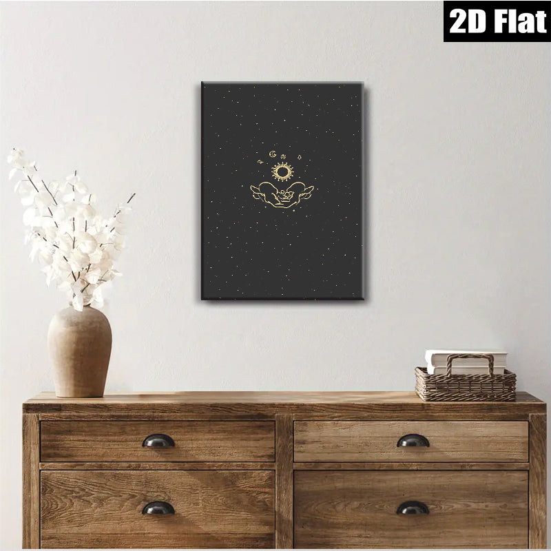 2D flat 1pc Celestial Hands Hold Sun Moon Wall Art Decor for Living Room Bedroom Gallery Wrapped Canvas Prints Modern Farmhouse Aesthetic Maximalist