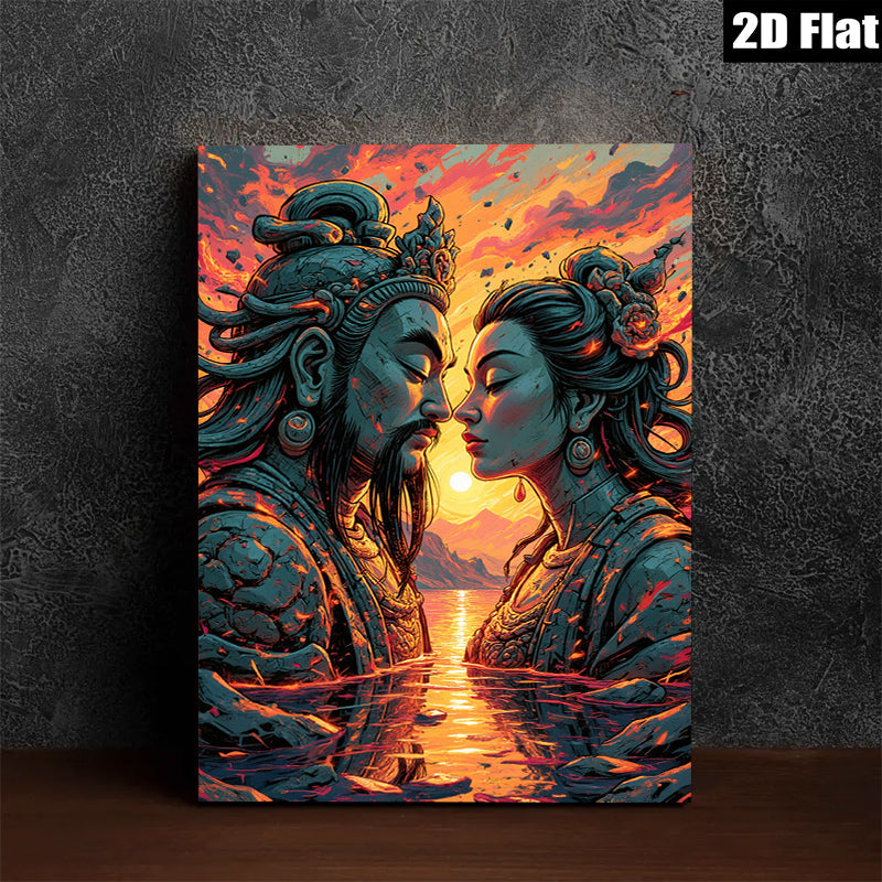 2D flat 1pc Celestial Lovers Embrace Romantic Wall Art Decor Living Room Bedroom Home Office Gallery Wrapped Canvas Prints Modern Farmhouse Style