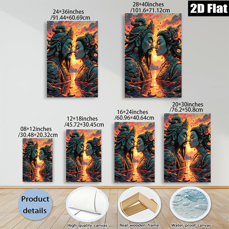 2D flat 1pc Celestial Lovers Embrace Romantic Wall Art Decor Living Room Bedroom Home Office Gallery Wrapped Canvas Prints Modern Farmhouse Style