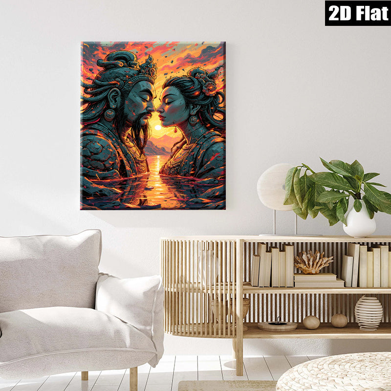 2D flat 1pc Celestial Lovers Embrace Romantic Wall Art Decor Living Room Bedroom Home Office Gallery Wrapped Canvas Prints Modern Farmhouse Style