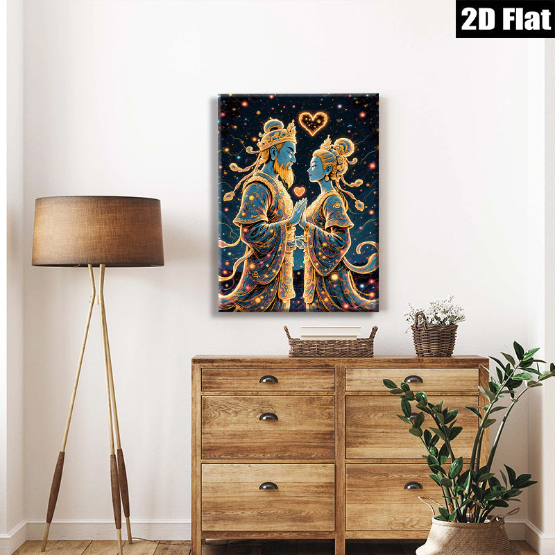2D flat 1pc Celestial Lovers Romantic Asian Wall Art Bedroom Living Room Home Decor Gallery Wrapped Canvas Prints for Modern Farmhouse Aesthetic