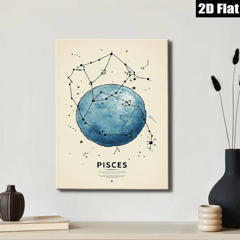 2D flat 1pc Celestial Pisces Zodiac Wall Art Prints Modern Minimalist Galaxy Home Decor Living Room Bedroom Canvas Painting Aesthetic Room Refresh