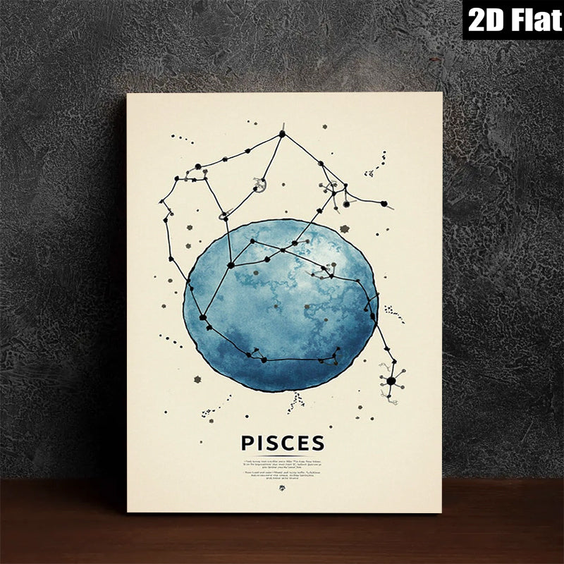 2D flat 1pc Celestial Pisces Zodiac Wall Art Prints Modern Minimalist Galaxy Home Decor Living Room Bedroom Canvas Painting Aesthetic Room Refresh