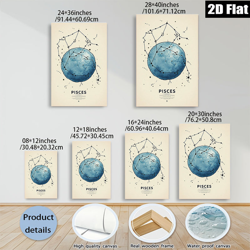 2D flat 1pc Celestial Pisces Zodiac Wall Art Prints Modern Minimalist Galaxy Home Decor Living Room Bedroom Canvas Painting Aesthetic Room Refresh