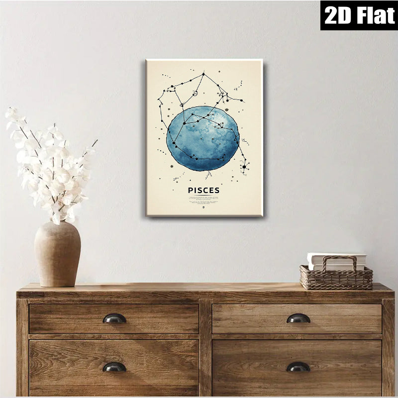 2D flat 1pc Celestial Pisces Zodiac Wall Art Prints Modern Minimalist Galaxy Home Decor Living Room Bedroom Canvas Painting Aesthetic Room Refresh