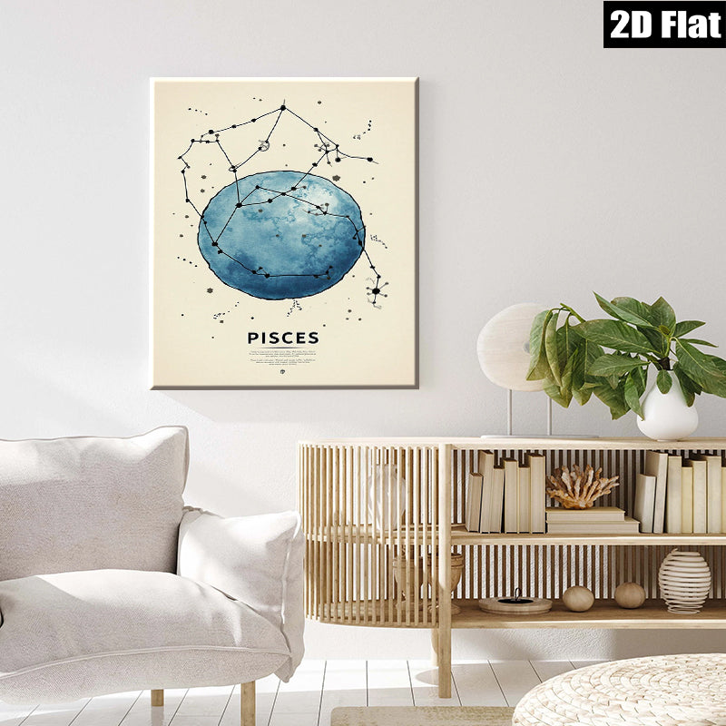 2D flat 1pc Celestial Pisces Zodiac Wall Art Prints Modern Minimalist Galaxy Home Decor Living Room Bedroom Canvas Painting Aesthetic Room Refresh