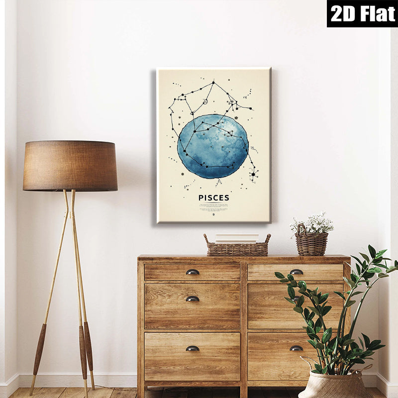 2D flat 1pc Celestial Pisces Zodiac Wall Art Prints Modern Minimalist Galaxy Home Decor Living Room Bedroom Canvas Painting Aesthetic Room Refresh