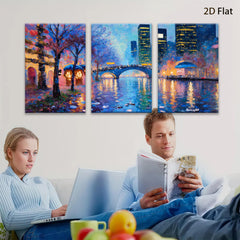 2D flat 1pc Central Park Bridge Night Cityscape Wall Art Modern Home Decor Living Room Bedroom Canvas Prints Framed Ready to Hang Gallery Wrapped Artistic Statement Piece