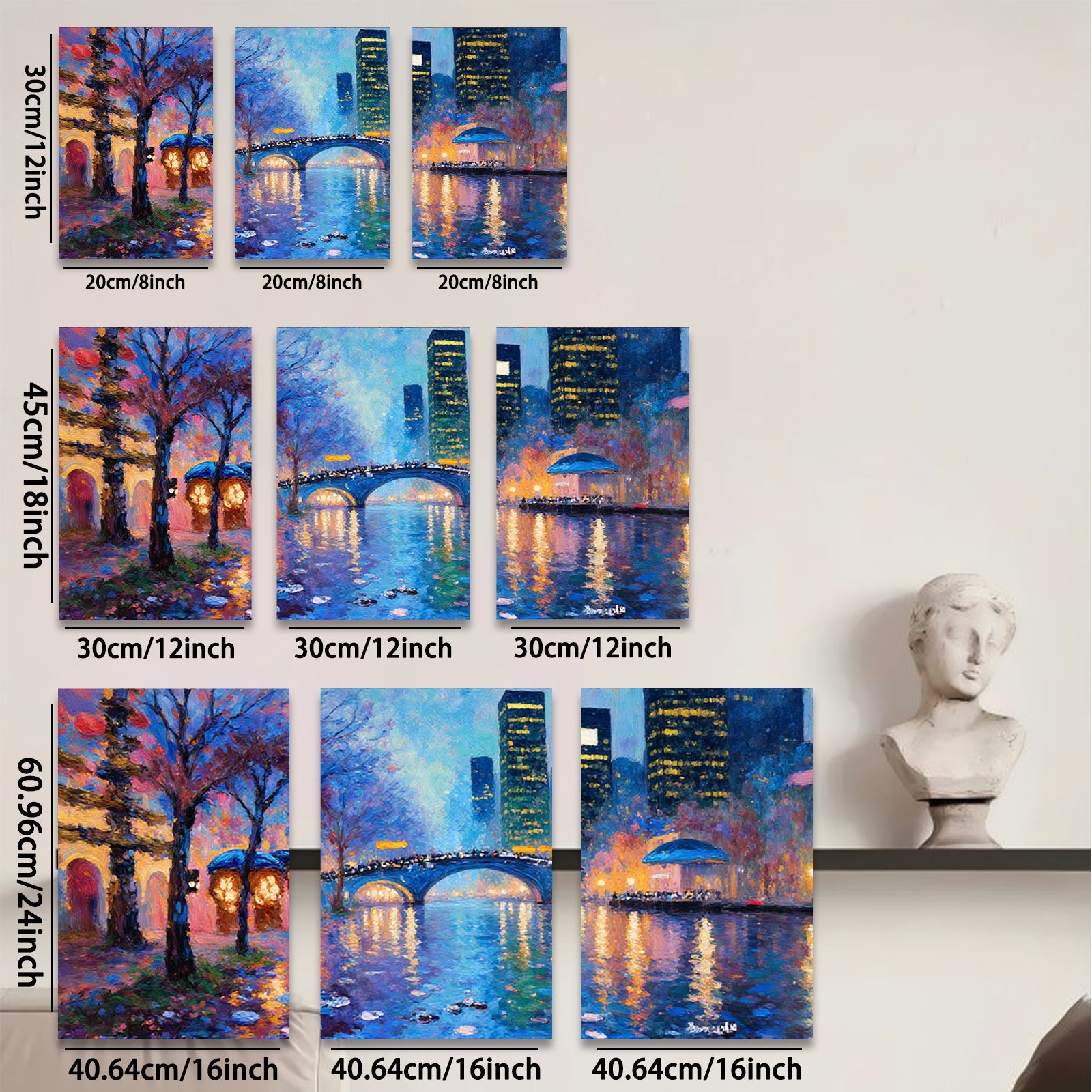 2D flat 1pc Central Park Bridge Night Cityscape Wall Art Modern Home Decor Living Room Bedroom Canvas Prints Framed Ready to Hang Gallery Wrapped Artistic Statement Piece