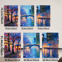 2D flat 1pc Central Park Bridge Night Cityscape Wall Art Modern Home Decor Living Room Bedroom Canvas Prints Framed Ready to Hang Gallery Wrapped Artistic Statement Piece