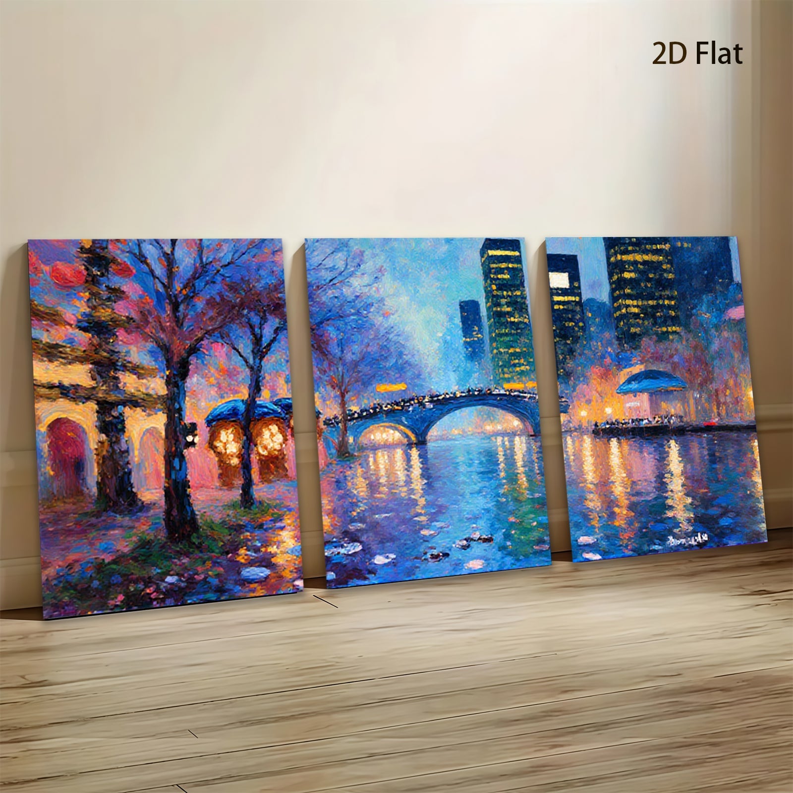 2D flat 1pc Central Park Bridge Night Cityscape Wall Art Modern Home Decor Living Room Bedroom Canvas Prints Framed Ready to Hang Gallery Wrapped Artistic Statement Piece