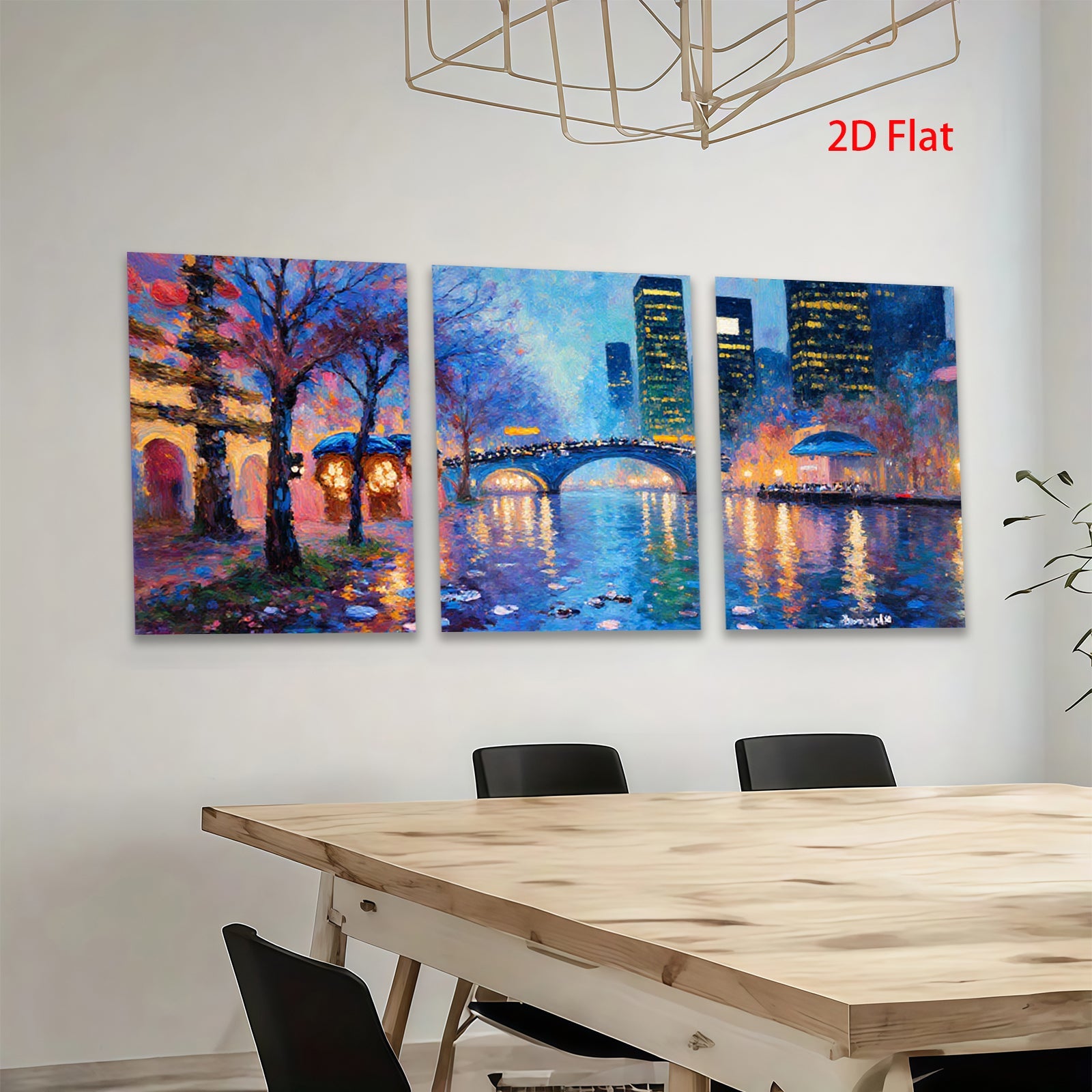 2D flat 1pc Central Park Bridge Night Cityscape Wall Art Modern Home Decor Living Room Bedroom Canvas Prints Framed Ready to Hang Gallery Wrapped Artistic Statement Piece