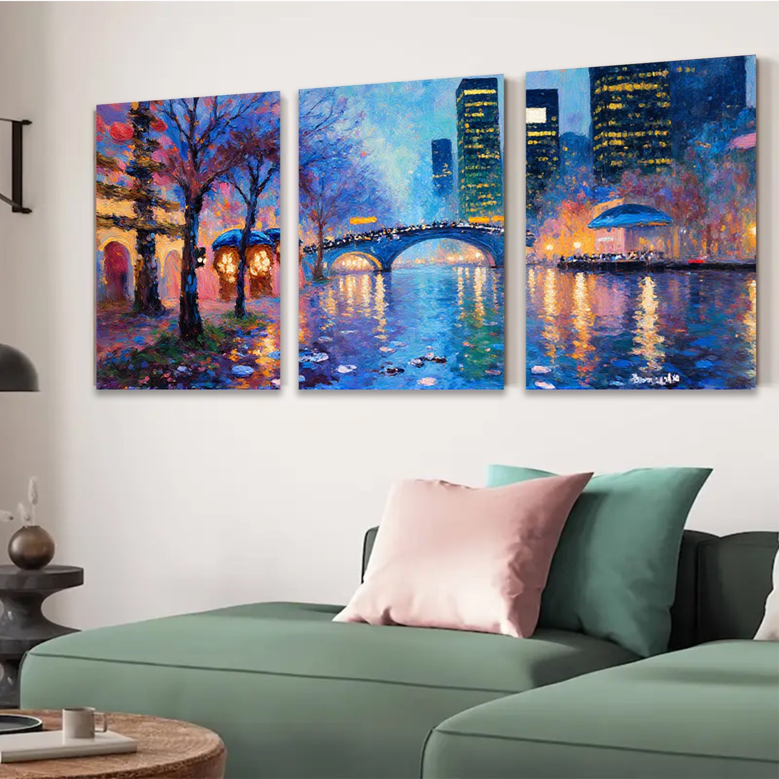 2D flat 1pc Central Park Bridge Night Cityscape Wall Art Modern Home Decor Living Room Bedroom Canvas Prints Framed Ready to Hang Gallery Wrapped Artistic Statement Piece