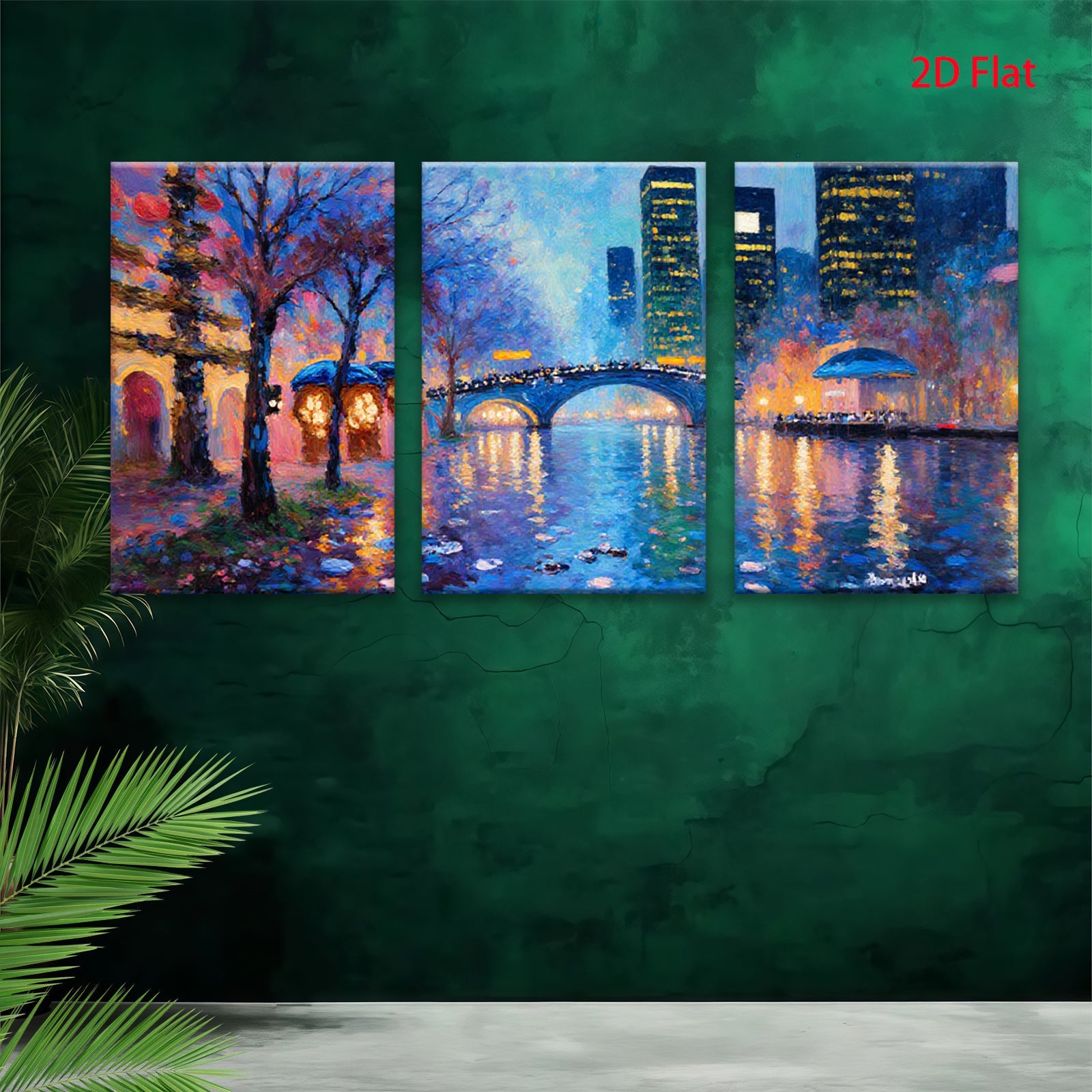 2D flat 1pc Central Park Bridge Night Cityscape Wall Art Modern Home Decor Living Room Bedroom Canvas Prints Framed Ready to Hang Gallery Wrapped Artistic Statement Piece