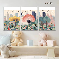 2D flat 1pc Central Park blooming cityscape botanical wall art for living room bedroom home decor farmhouse style gallery wrapped canvas prints