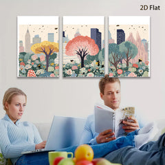 2D flat 1pc Central Park blooming cityscape botanical wall art for living room bedroom home decor farmhouse style gallery wrapped canvas prints