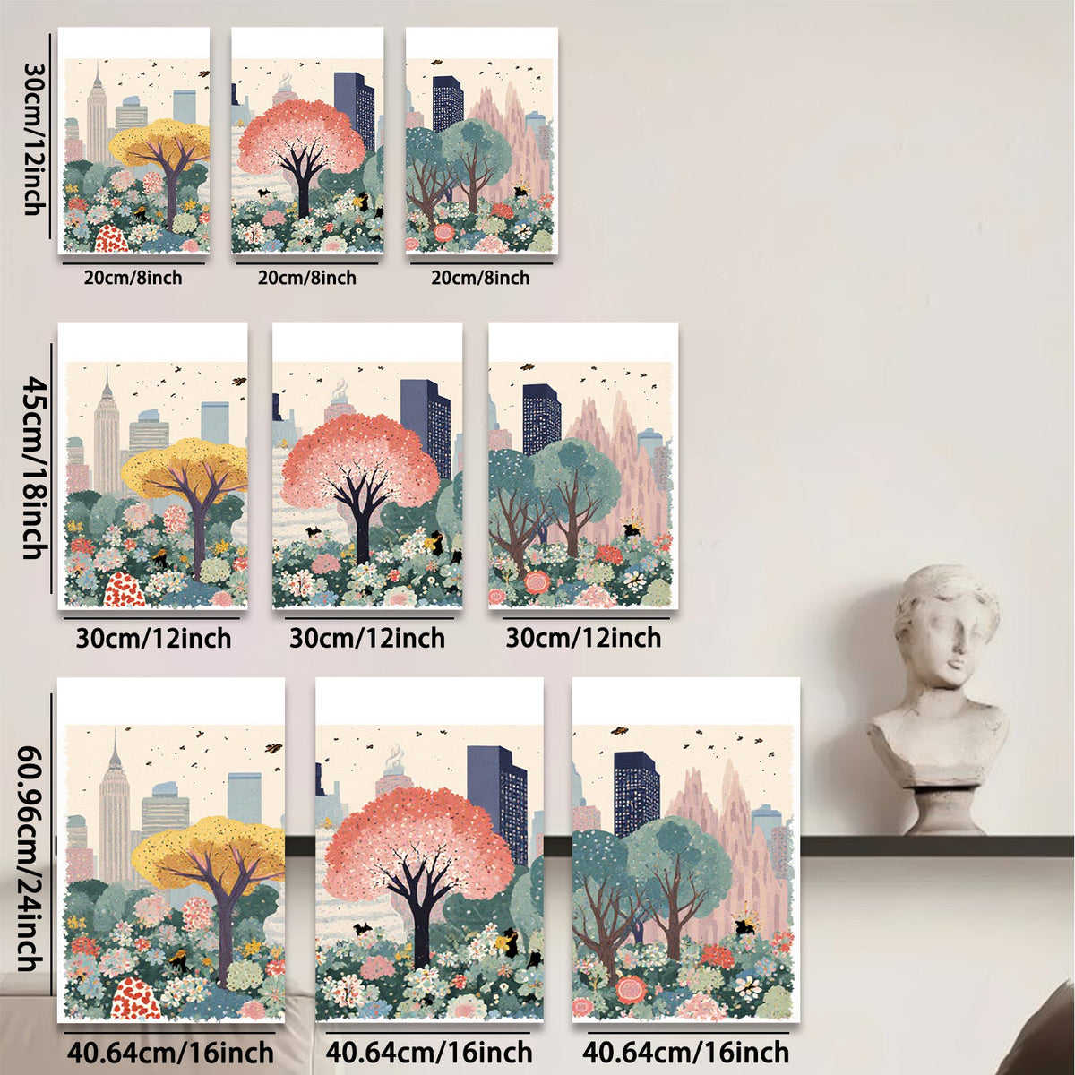 2D flat 1pc Central Park blooming cityscape botanical wall art for living room bedroom home decor farmhouse style gallery wrapped canvas prints