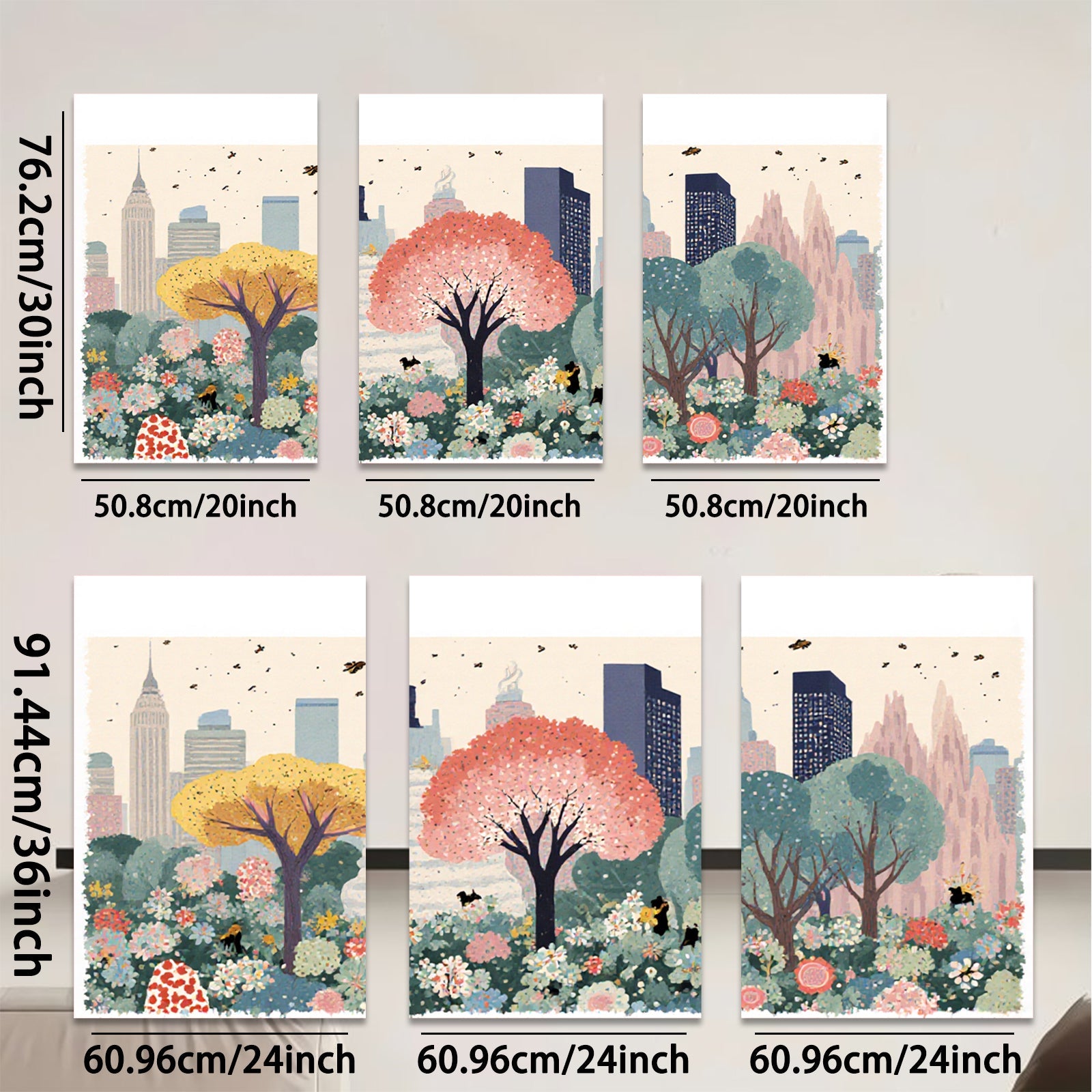 2D flat 1pc Central Park blooming cityscape botanical wall art for living room bedroom home decor farmhouse style gallery wrapped canvas prints