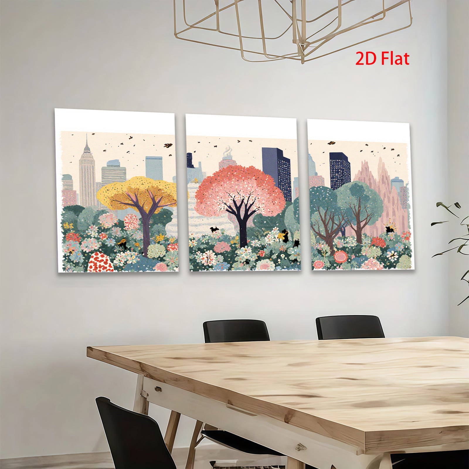 2D flat 1pc Central Park blooming cityscape botanical wall art for living room bedroom home decor farmhouse style gallery wrapped canvas prints