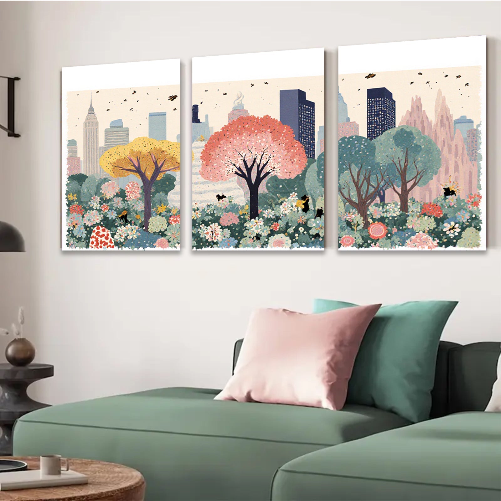 2D flat 1pc Central Park blooming cityscape botanical wall art for living room bedroom home decor farmhouse style gallery wrapped canvas prints