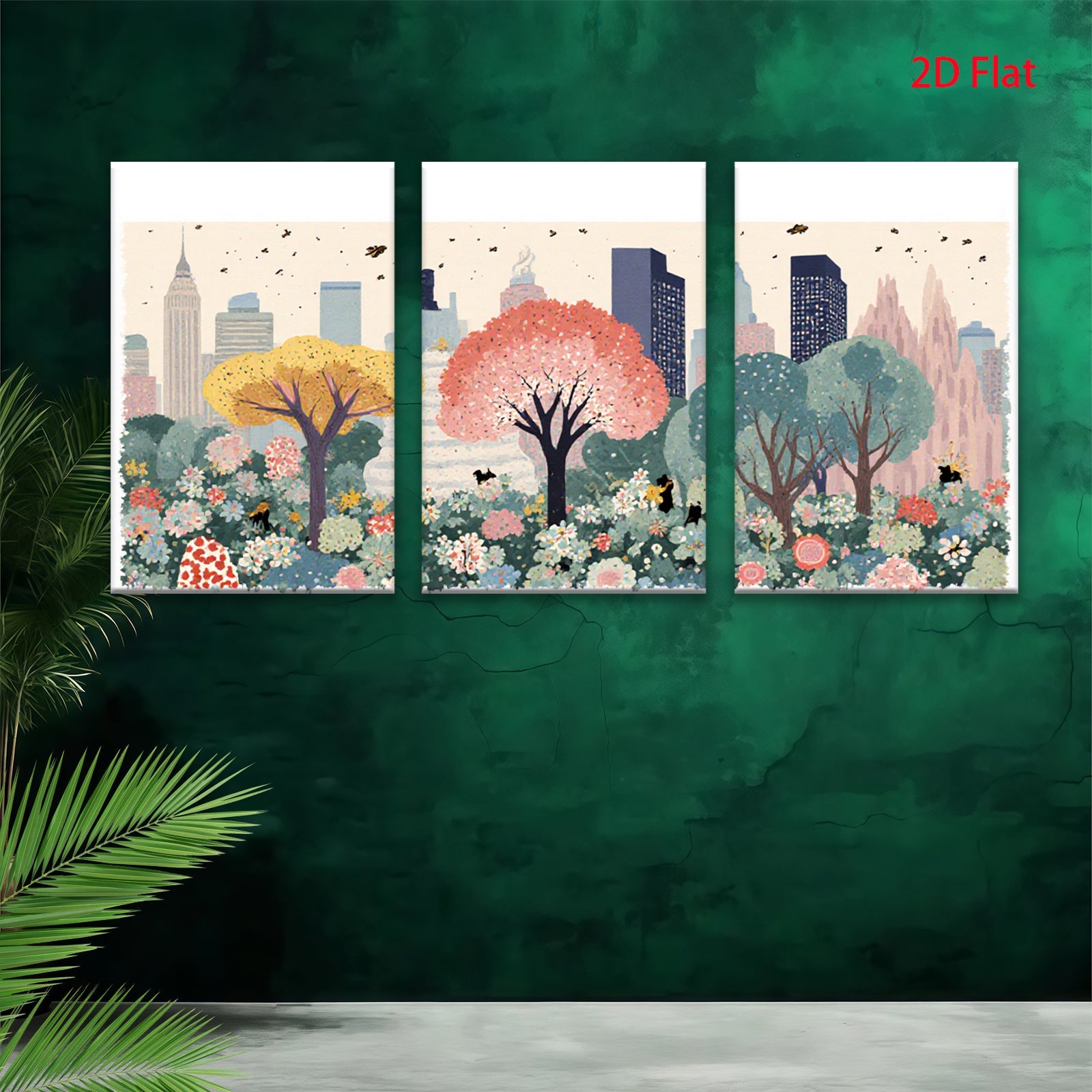 2D flat 1pc Central Park blooming cityscape botanical wall art for living room bedroom home decor farmhouse style gallery wrapped canvas prints