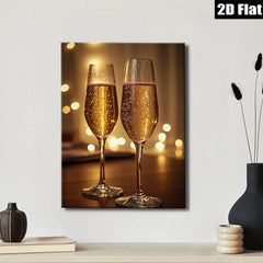 2D flat 1pc Champagne Toast Celebration Romance Dining Room Wall Art Modern Farmhouse Decor Living Room Canvas Prints Bedroom Artwork Gallery Wrapped